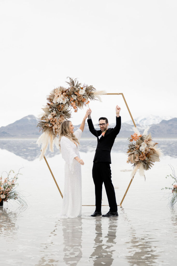 Utah elopement photographer captures couple celebrating recent marriage
