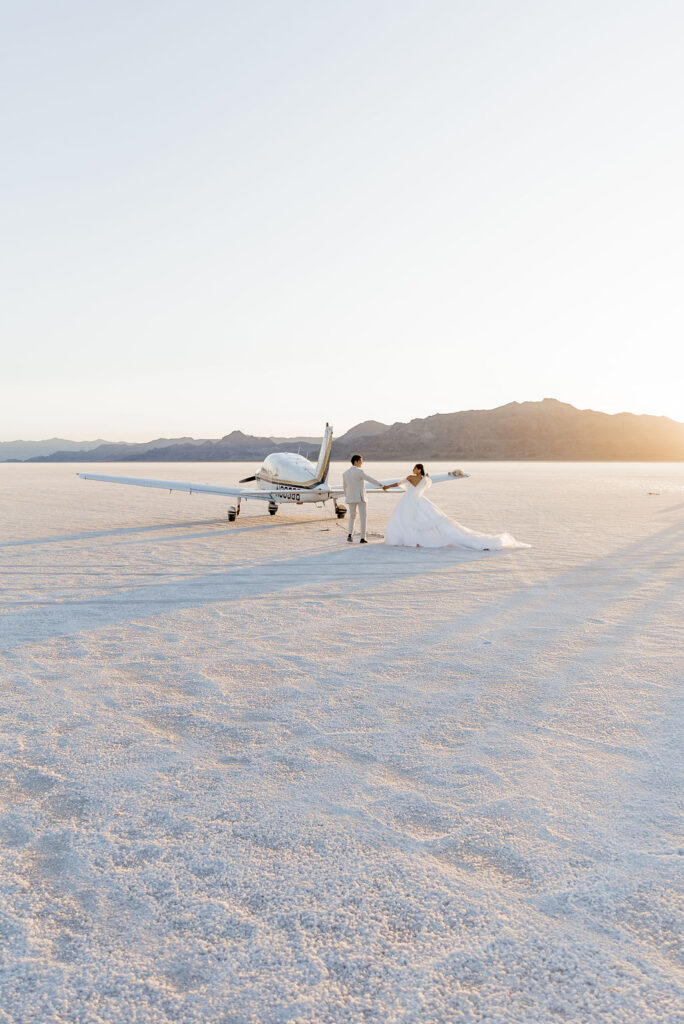 Utah elopement photographer captures airplane getting ready to fly away