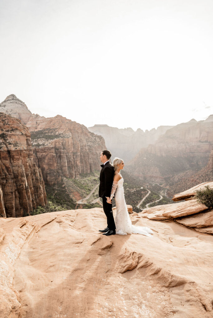 Utah elopement photographer captures bride and groom back to back 