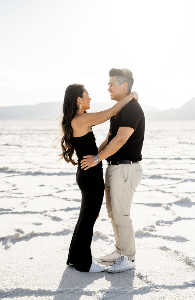 Utah elopement photographer captures couple slow dancing during portraits