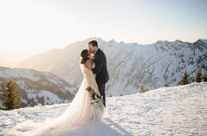 Couple just married on the Summit at Snowbird.